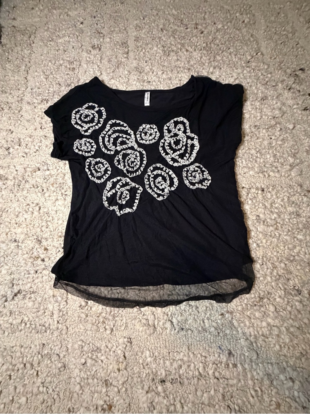 Free People Black Short-Sleeve Floral Outline Tee